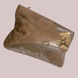 Vintage Margolm Leather Patchwork Clutch Snakeskin 1980s Neutral
